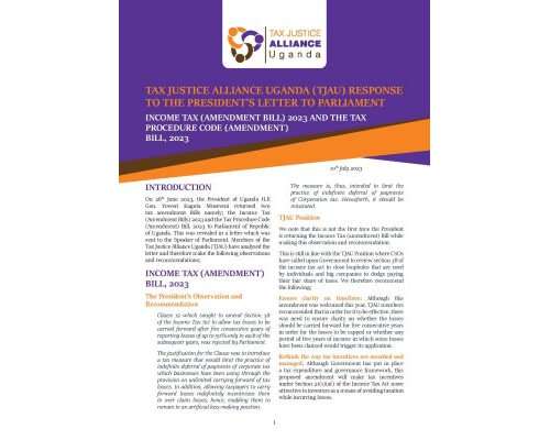 TJAU RESPONSE TO THE PRESIDENT’S LETTER TO PARLIAMENT ON INCOME TAX (AMENDMENT BILL) 2023 AND THE TAX PROCEDURE CODE (AMENDMENT) BILL, 2023